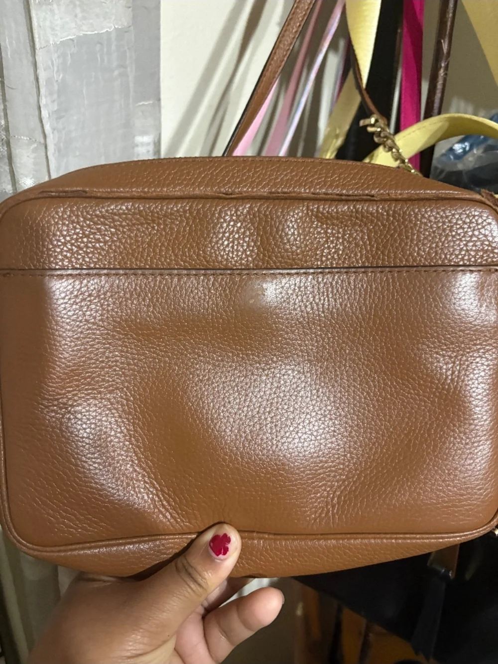 Michael Kors Brown Pebbled Leather Crossbody with Gold MK Logo